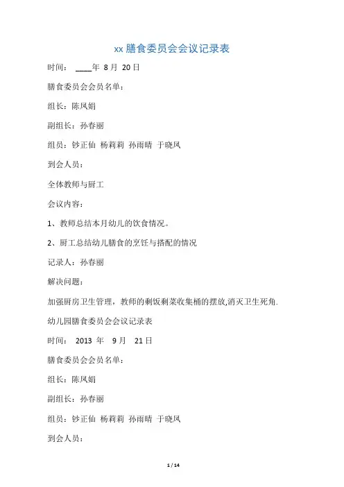 膳食委员会会议记录表(整理,非常实用)