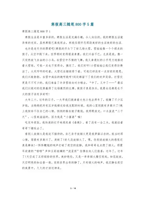 寒假高三随笔800字5篇