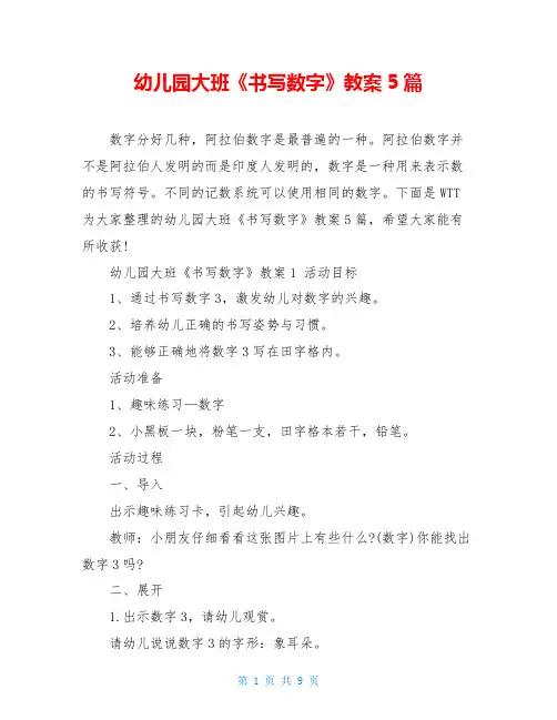 幼儿园大班《书写数字》教案5篇