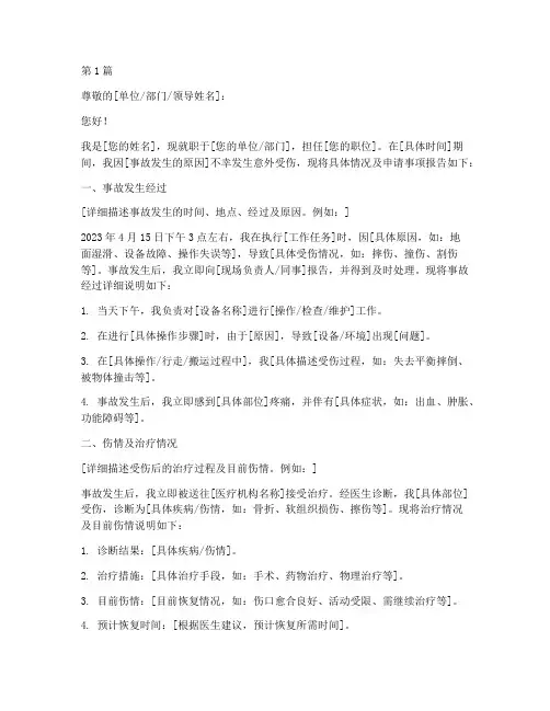 意外受伤申请书范文模板(3篇)