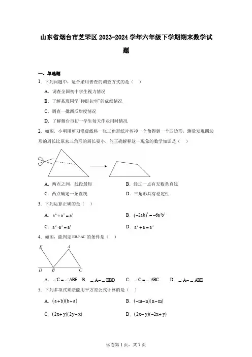 山东省烟台市芝罘区2023-2024学年六年级下学期期末数学试题