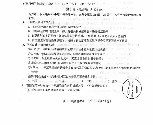 湖南省怀化市2019届高三3月第一次模拟考试理科综合试题 PDF版含答案
