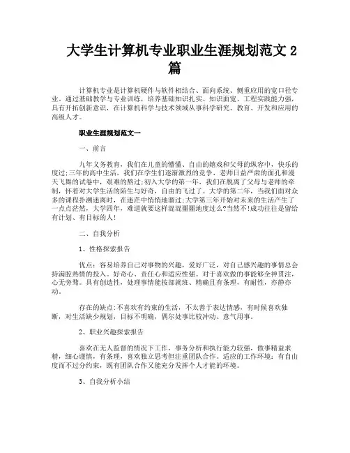 大学生计算机专业职业生涯规划范文2篇