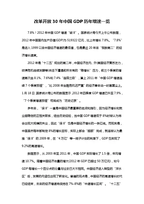 改革开放30年中国GDP历年增速一览