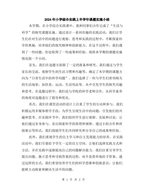 2024年小学综合实践上半学年课题实施小结