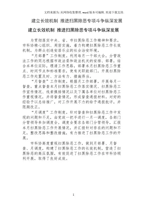 建立长效机制 推进扫黑除恶专项斗争纵深发展