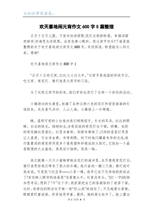 欢天喜地闹元宵作文600字5篇整理