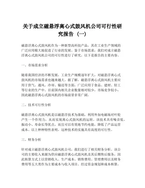 关于成立磁悬浮离心式鼓风机公司可行性研究报告 (一)