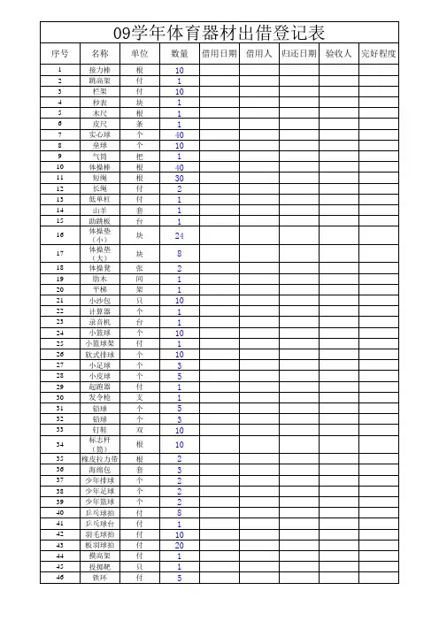 体育器材出借登记表