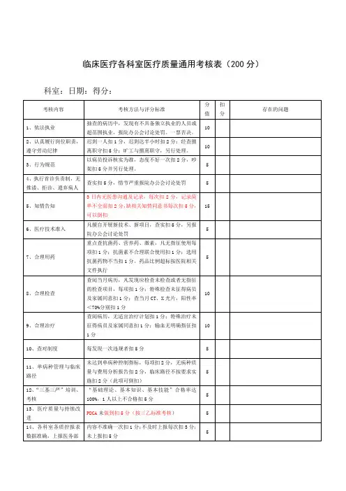 医疗质量考核表(较完整)