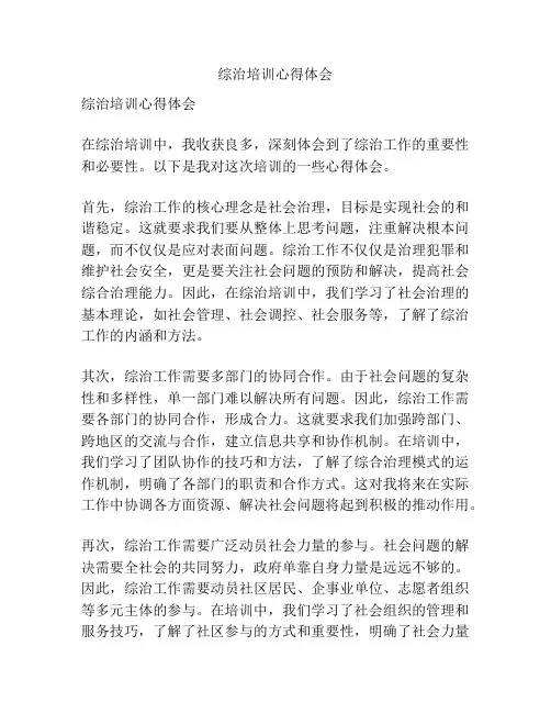 综治培训心得体会