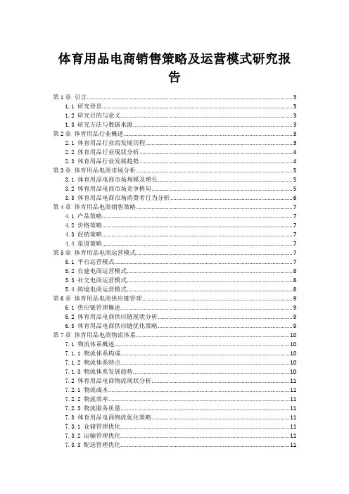 体育用品电商销售策略及运营模式研究报告
