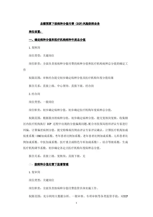 医保总额预算下按病种分值付费(DIP)风险防控业务
