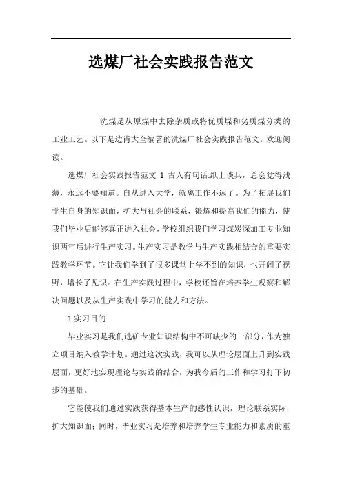 选煤厂社会实践报告范文