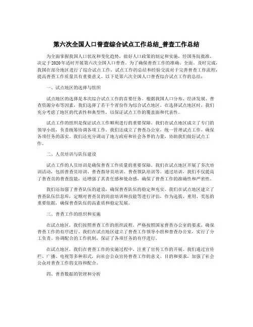 第六次全国人口普查综合试点工作总结_普查工作总结