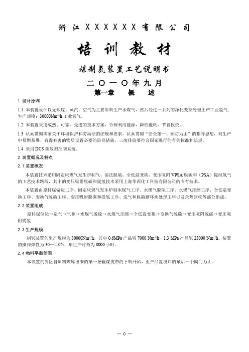 煤制氢装置工艺说明书