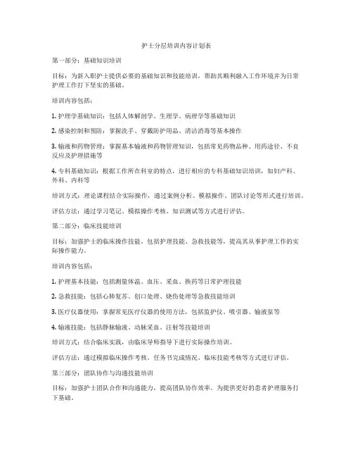 护士分层培训内容计划表