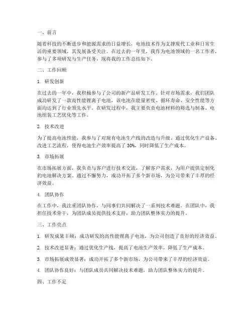 电池领域工作总结范文