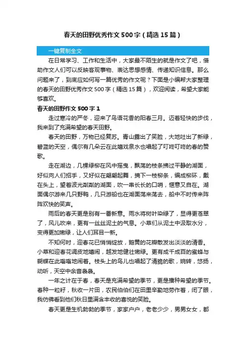 春天的田野优秀作文500字（精选15篇）