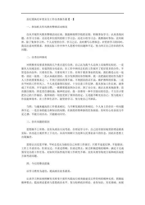 县纪委执纪审查安全工作自查报告2020年最新