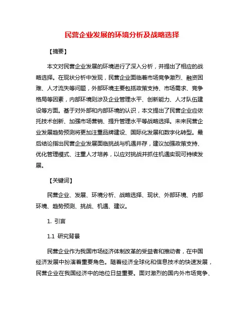 民营企业发展的环境分析及战略选择