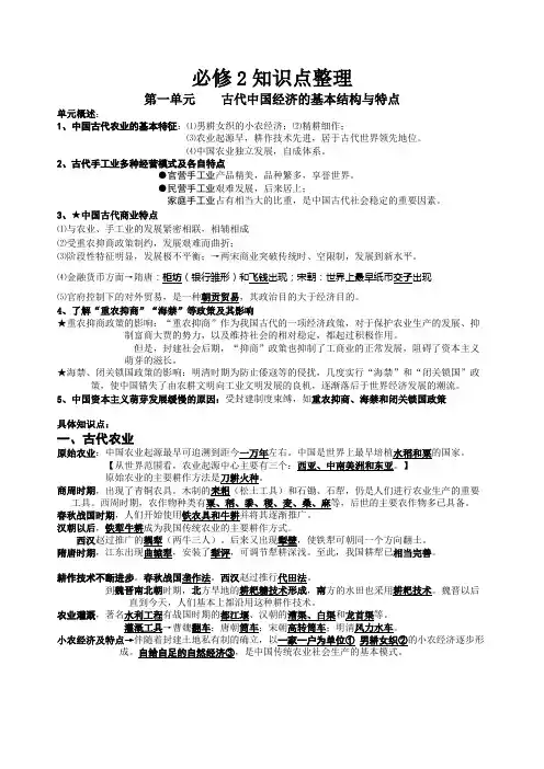 高一历史必修二知识点整理