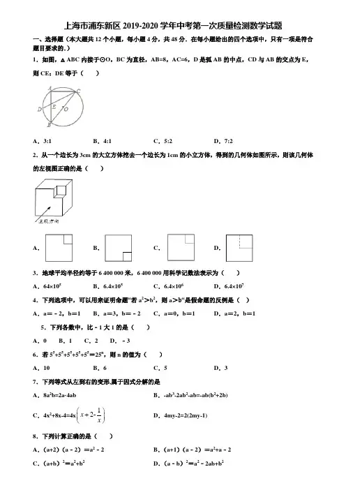上海市浦东新区2019-2020学年中考第一次质量检测数学试题含解析