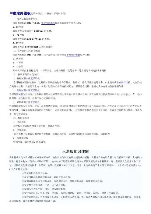 中密度纤维板的品种
