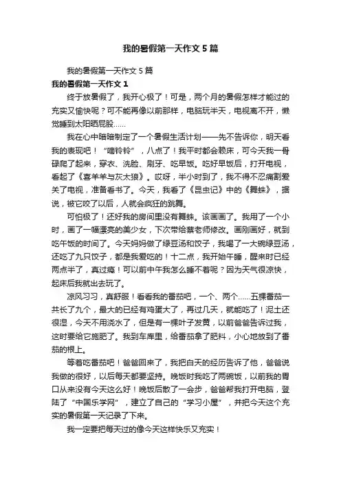 我的暑假第一天作文5篇