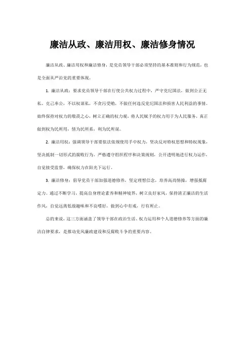廉洁从政、廉洁用权、廉洁修身情况