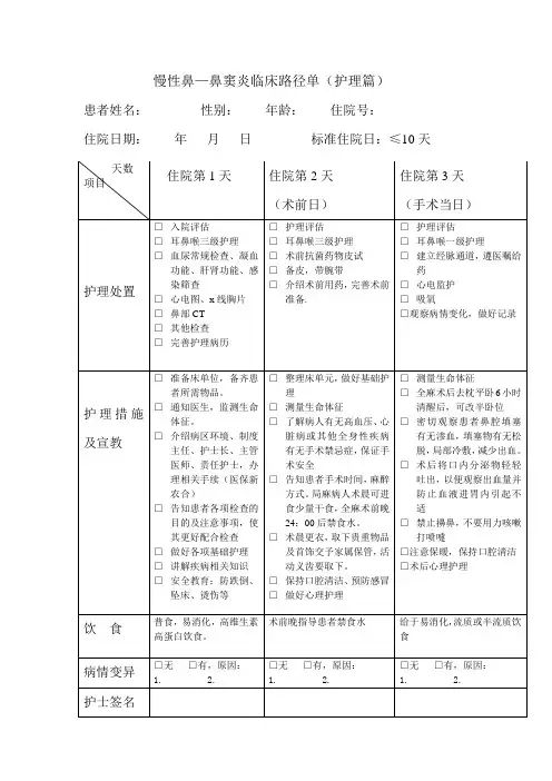 慢性鼻窦炎护理临床路径(护理篇、患者篇)