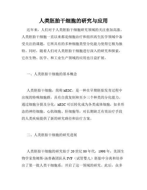 人类胚胎干细胞的研究与应用