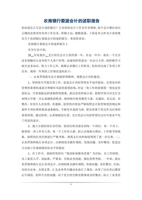 农商银行委派会计的述职报告