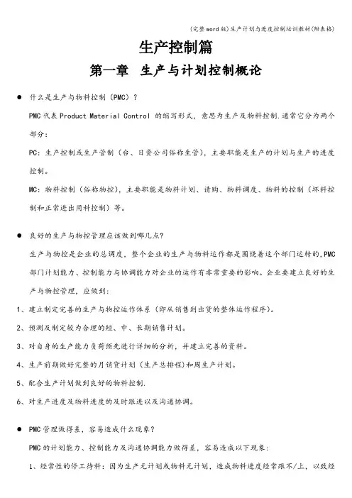 (完整word版)生产计划与进度控制培训教材(附表格)