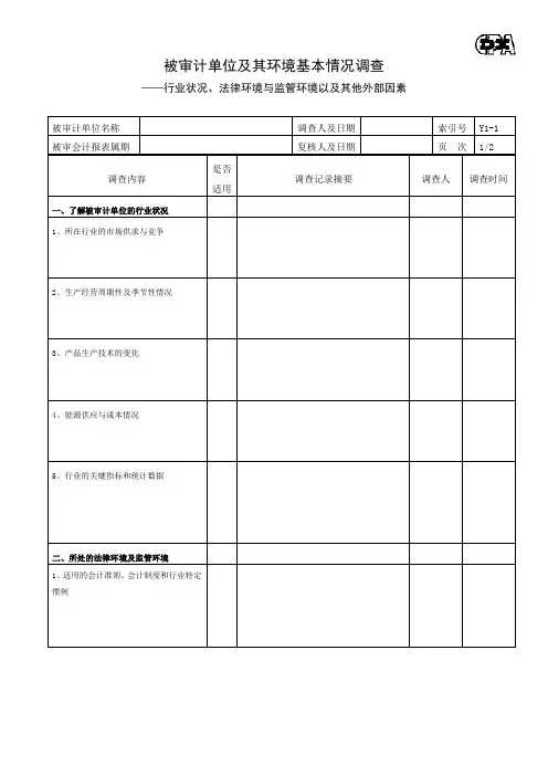 了解被审计单位及其环境工作底稿【范本模板】