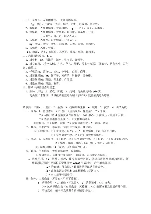 中药药理学复习资料