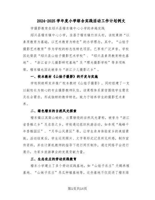 2024-2025学年度小学综合实践活动工作计划例文（6篇）