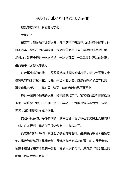 我获得计算小能手特等奖的感言