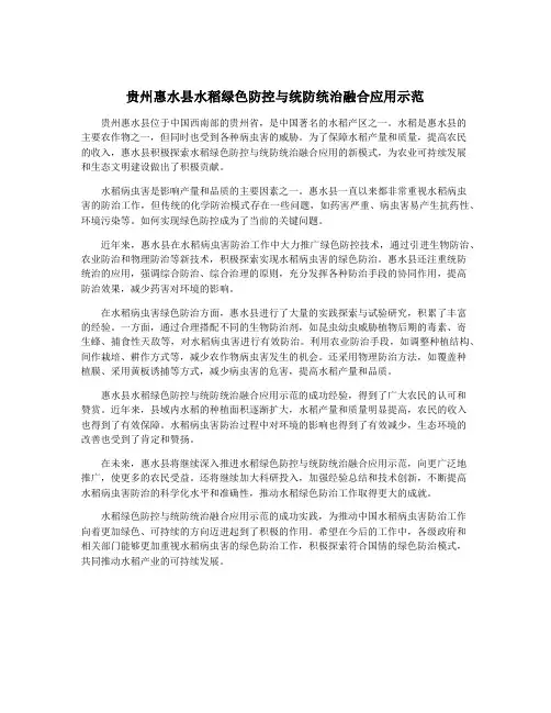 贵州惠水县水稻绿色防控与统防统治融合应用示范