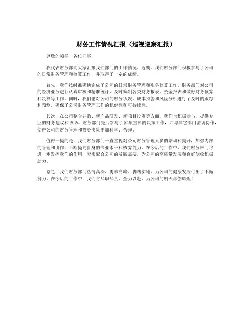 财务工作情况汇报(巡视巡察汇报)