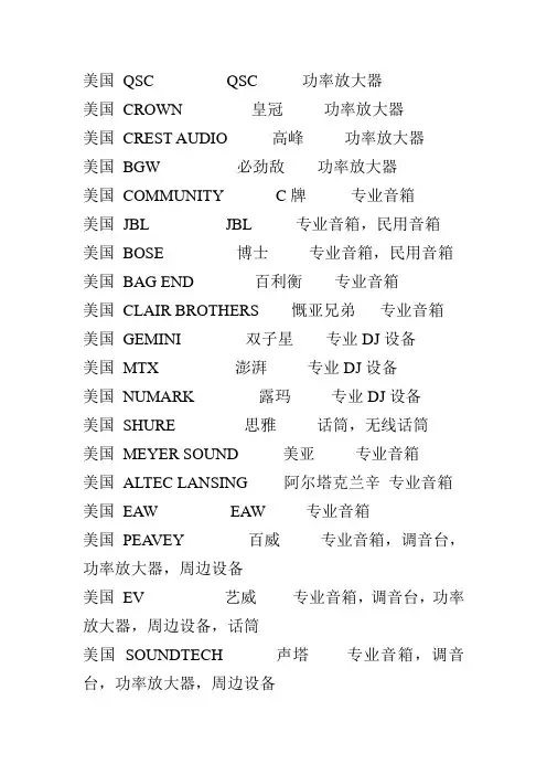 世界著名专业音响品牌大全