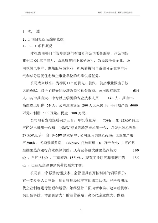 梅河口市集中供热扩建工程可行性研究报告