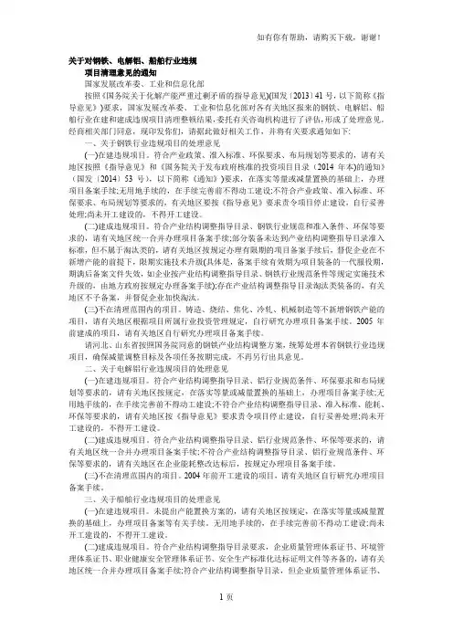 关于对钢铁、电解铝、船舶行业违规