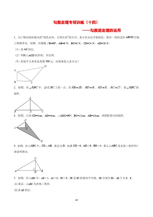 (苏科版)八年级数学上册勾股定理专项训练14： 勾股逆定理的运用(含答案与解析)
