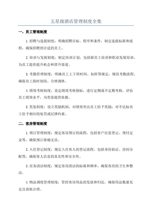 五星级酒店管理制度全集