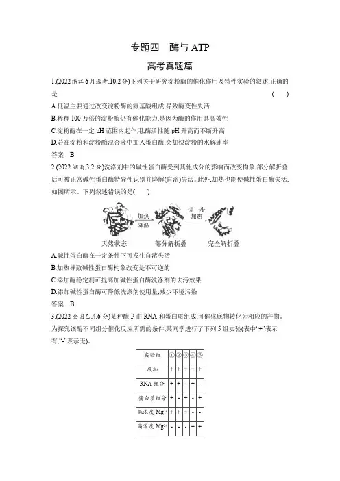 高考生物专题复习-专题四酶与ATP-高考真题练习(附答案)