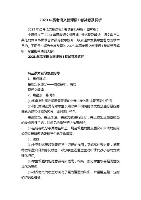 2023年高考语文新课标I卷试卷及解析