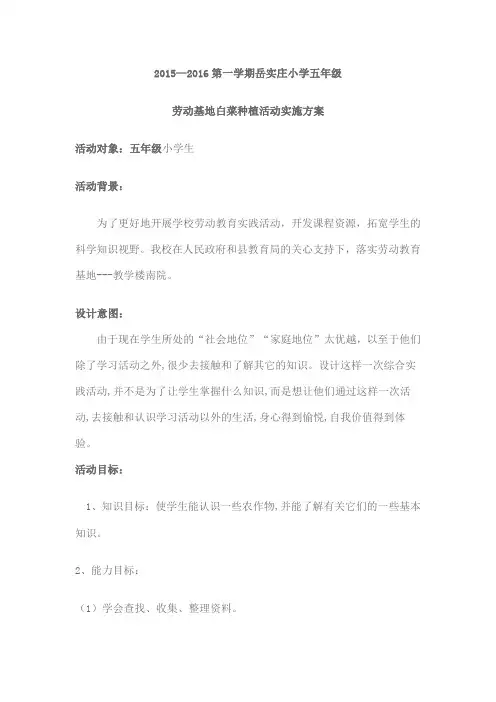 小学综合实践活动实施方案