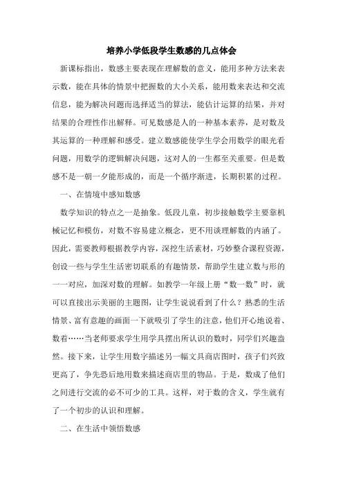 培养小学低段学生数感几点体会论文