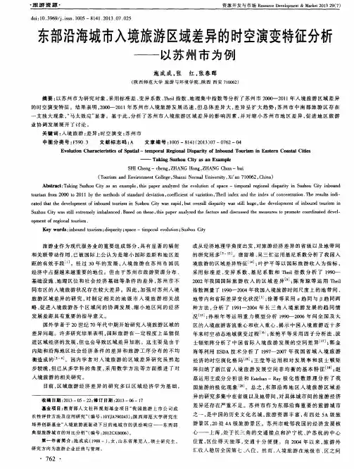东部沿海城市入境旅游区域差异的时空演变特征分析——以苏州市为例